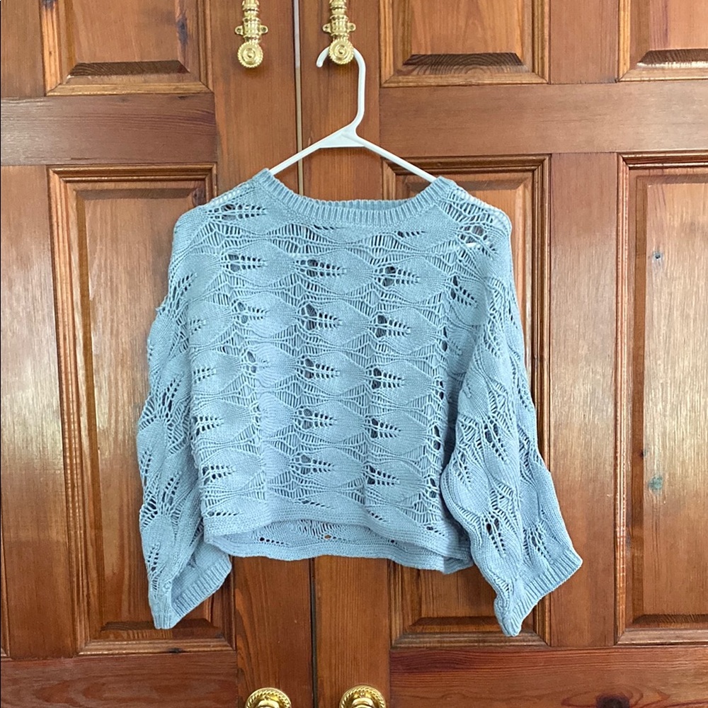 MarlaWynne Powder Blue Crew Neck Cropped Popover Sweater